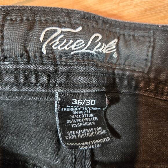 True Luck Black Distressed Stretch Denim Jeans Men’s 36x30 Punk Hip Hop Retro - Picture 5 of 12